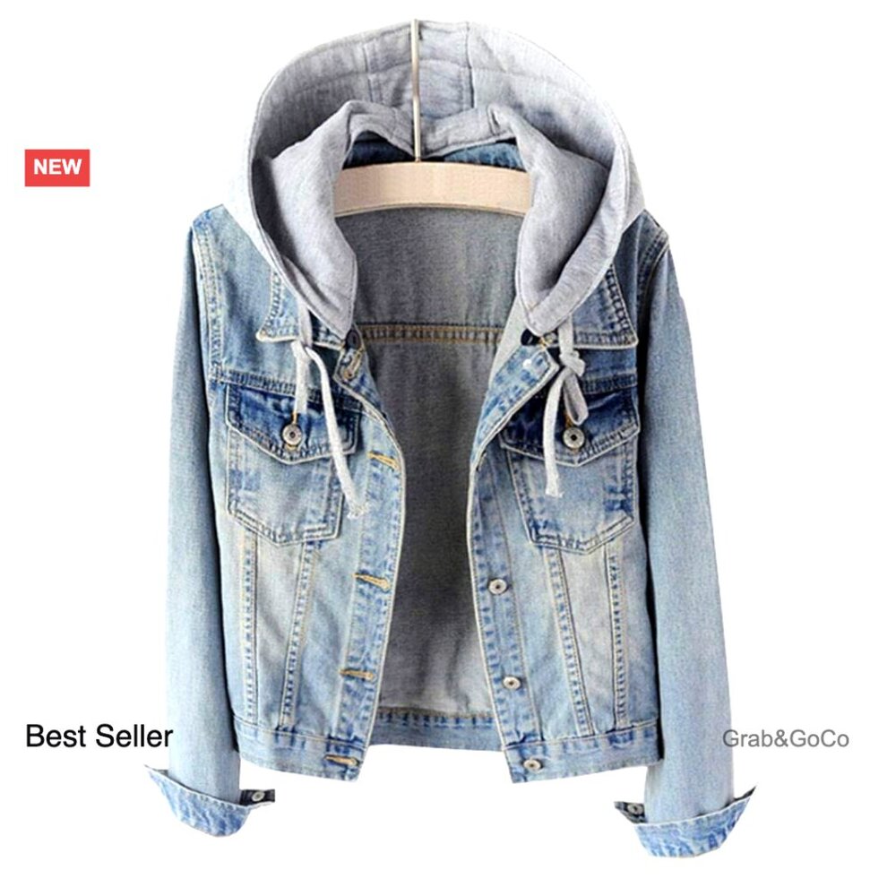 Oversized Denim Jacket Detachable Hoodie Boyfriend Fit Casual Shacket Vintage